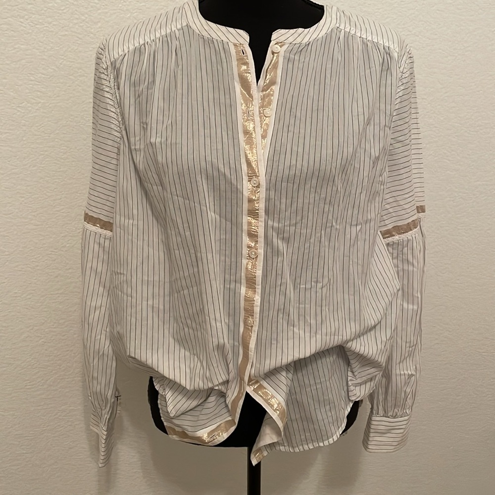 Free People pinstripe delicate blouse top shirt with gold size S oversized